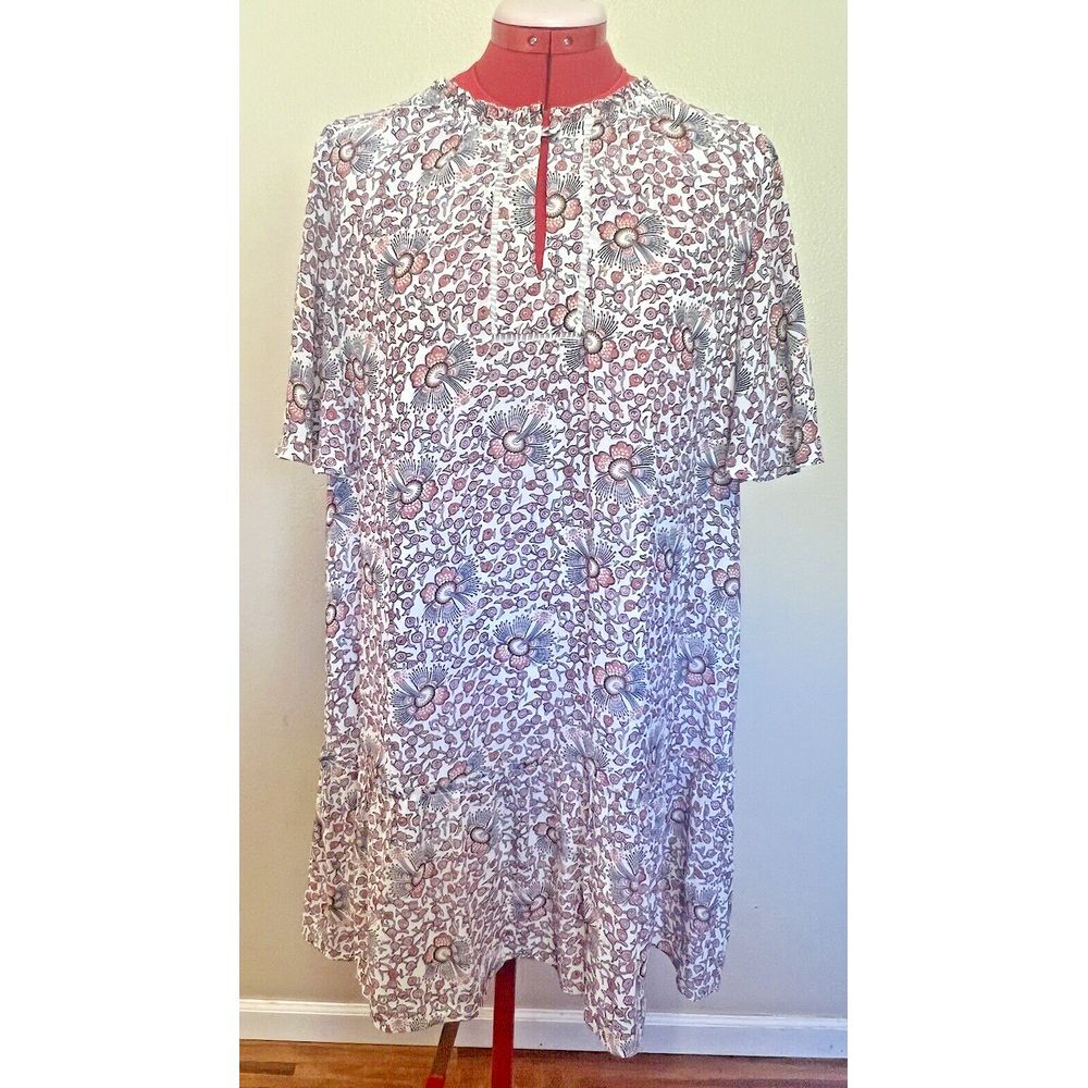 Loft Flowerbud‎ Button Sleeve Swing Pink Floral Dress Boho Peasant Cottagecore S